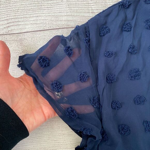 BTFBM fully lined v-cut short sleeve romper w/fabric appliqués navy blue sz L - Picture 11 of 12